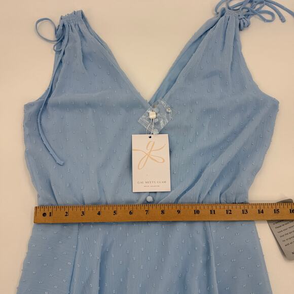 New GAL MEETS GLAM Womens Clip Dot V-Neck Summer Dress Size 4 Blue Midi Chiffon - Picture 9 of 9